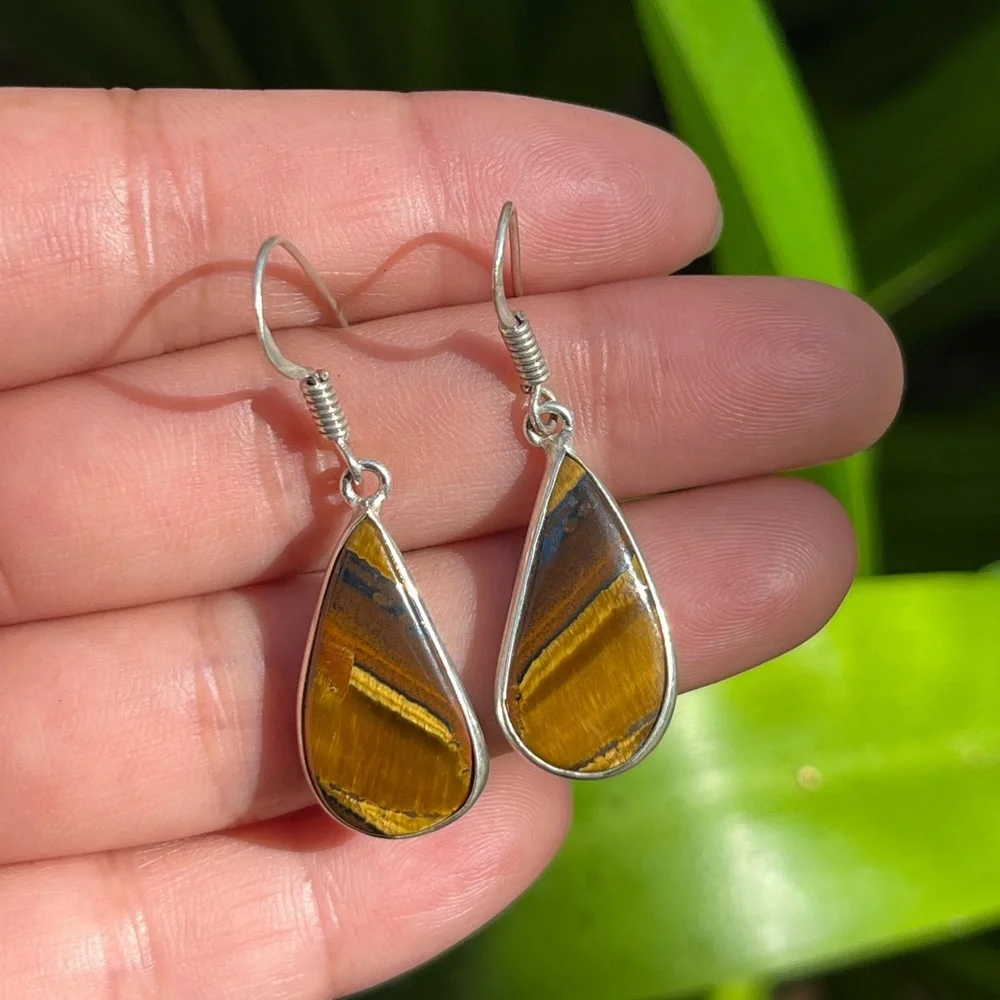 Silver plated dainty‎ tiger eye earrings
